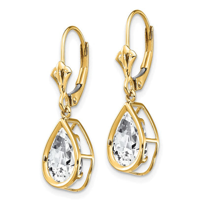 14K Gelbgold Ohrringe mit Brisurverschluss, 10x7mm birnenförmigem Zirkonia