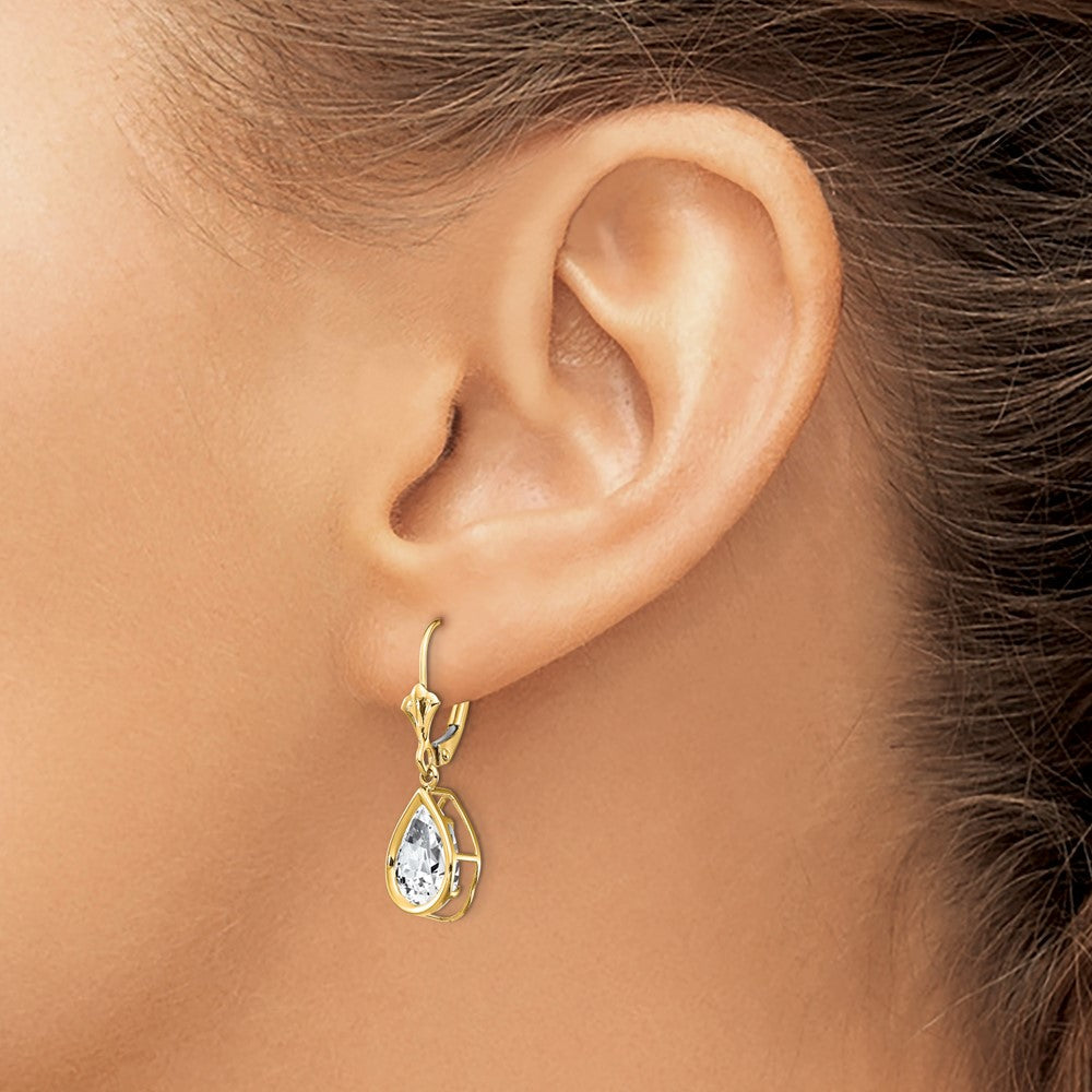 14K Gelbgold Ohrringe mit Brisurverschluss, 10x7mm birnenförmigem Zirkonia