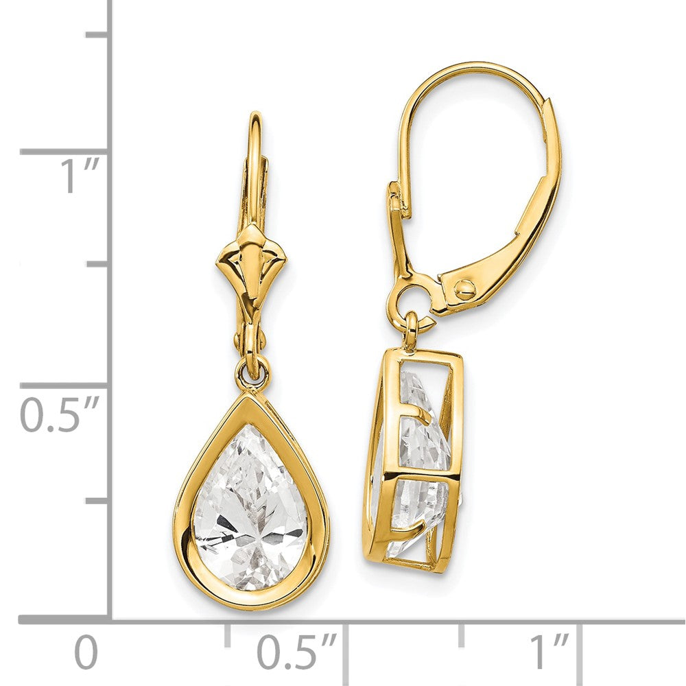 14K Gelbgold Ohrringe mit Brisurverschluss, 10x7mm birnenförmigem Zirkonia