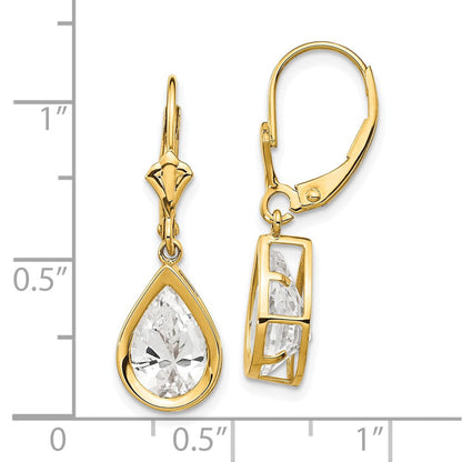 14K Gelbgold Ohrringe mit Brisurverschluss, 10x7mm birnenförmigem Zirkonia
