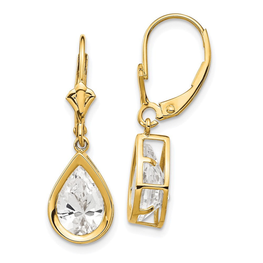 14K Gelbgold Ohrringe mit Brisurverschluss, 10x7mm birnenförmigem Zirkonia