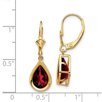 14K Gelbgold Ohrhänger mit birnenförmigem Granat, 10 x 7 mm, mit Leverback-Verschluss