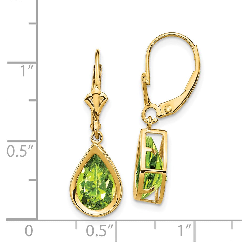 14K Gelbgold Ohrhänger mit birnenförmigem Peridot 10x7mm und Leverback-Verschluss