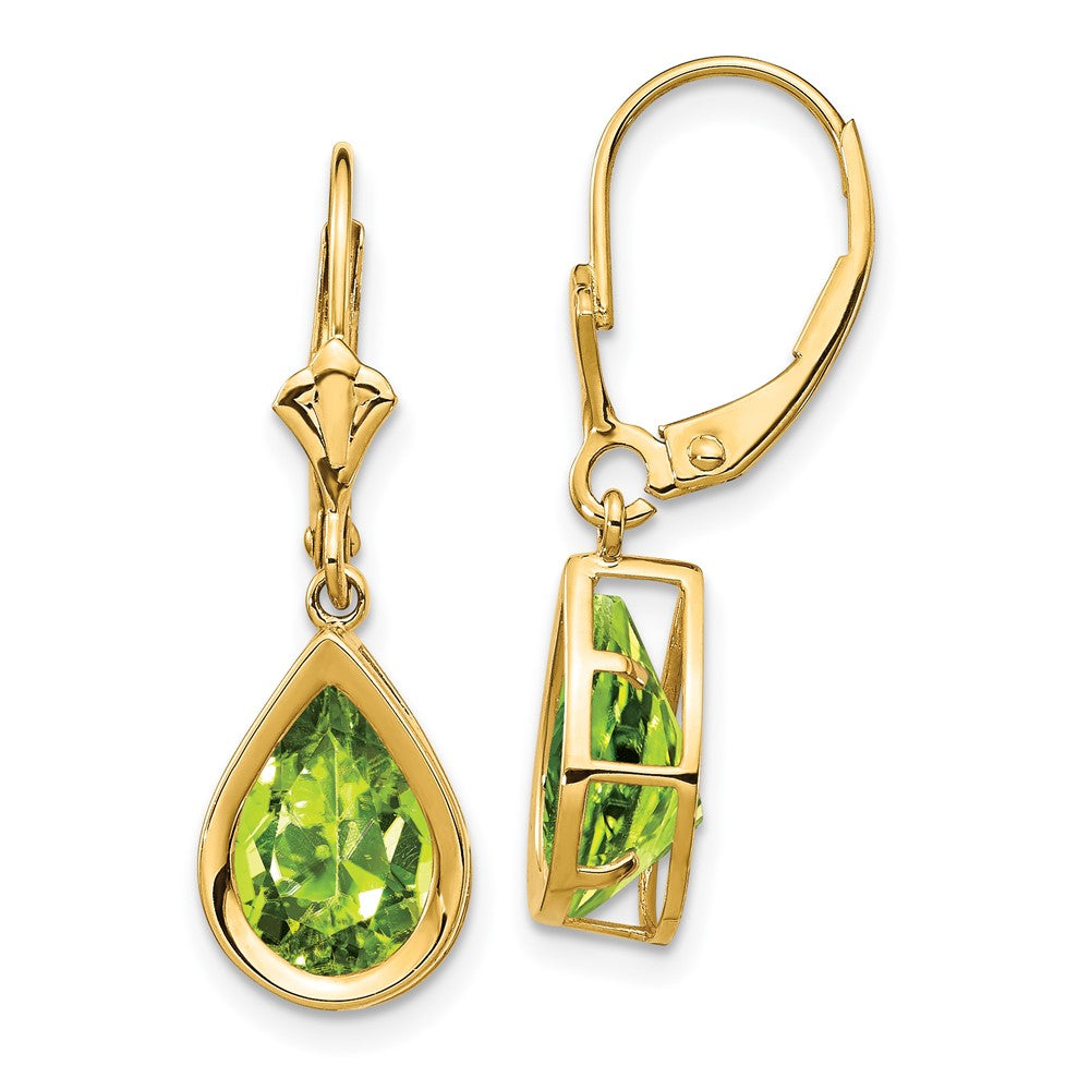 14K Gelbgold Ohrhänger mit birnenförmigem Peridot 10x7mm und Leverback-Verschluss