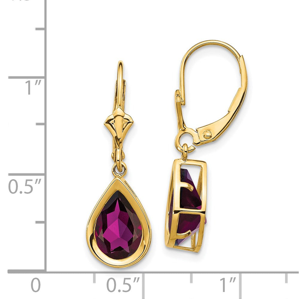 14K Gelbgold Ohrhänger mit birnenförmigem Rhodolith-Granat (10x7 mm) und Leverback-Verschluss