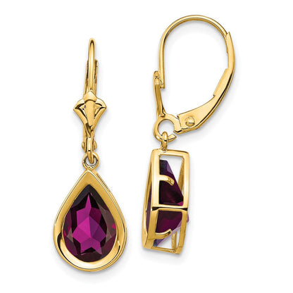 14K Gelbgold Ohrhänger mit birnenförmigem Rhodolith-Granat (10x7 mm) und Leverback-Verschluss
