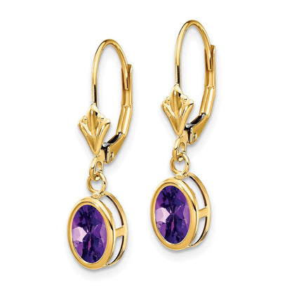 14K Gelbgold Ohrhänger mit ovalem Amethyst, 7 x 5 mm, mit Leverback-Verschluss