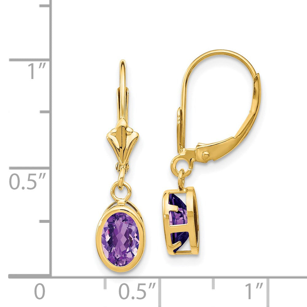 14K Gelbgold Ohrhänger mit ovalem Amethyst, 7 x 5 mm, mit Leverback-Verschluss