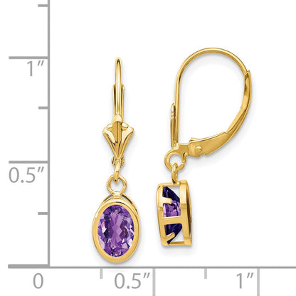 14K Gelbgold Ohrhänger mit ovalem Amethyst, 7 x 5 mm, mit Leverback-Verschluss