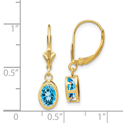 14K Gelbgold Ohrringe mit ovalem blauem Topas (7x5mm) und Leverback-Verschluss