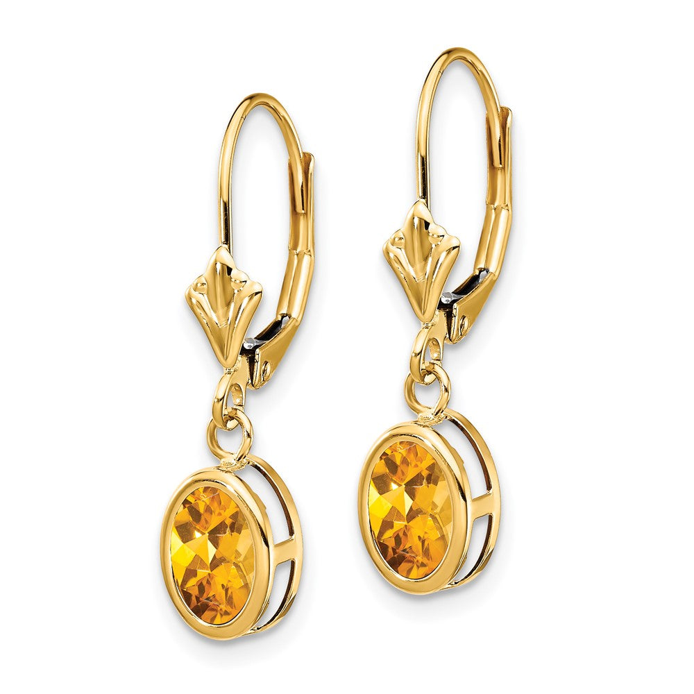 14K Gelbgold Ohrringe mit ovalem Citrin und Leverback-Verschluss