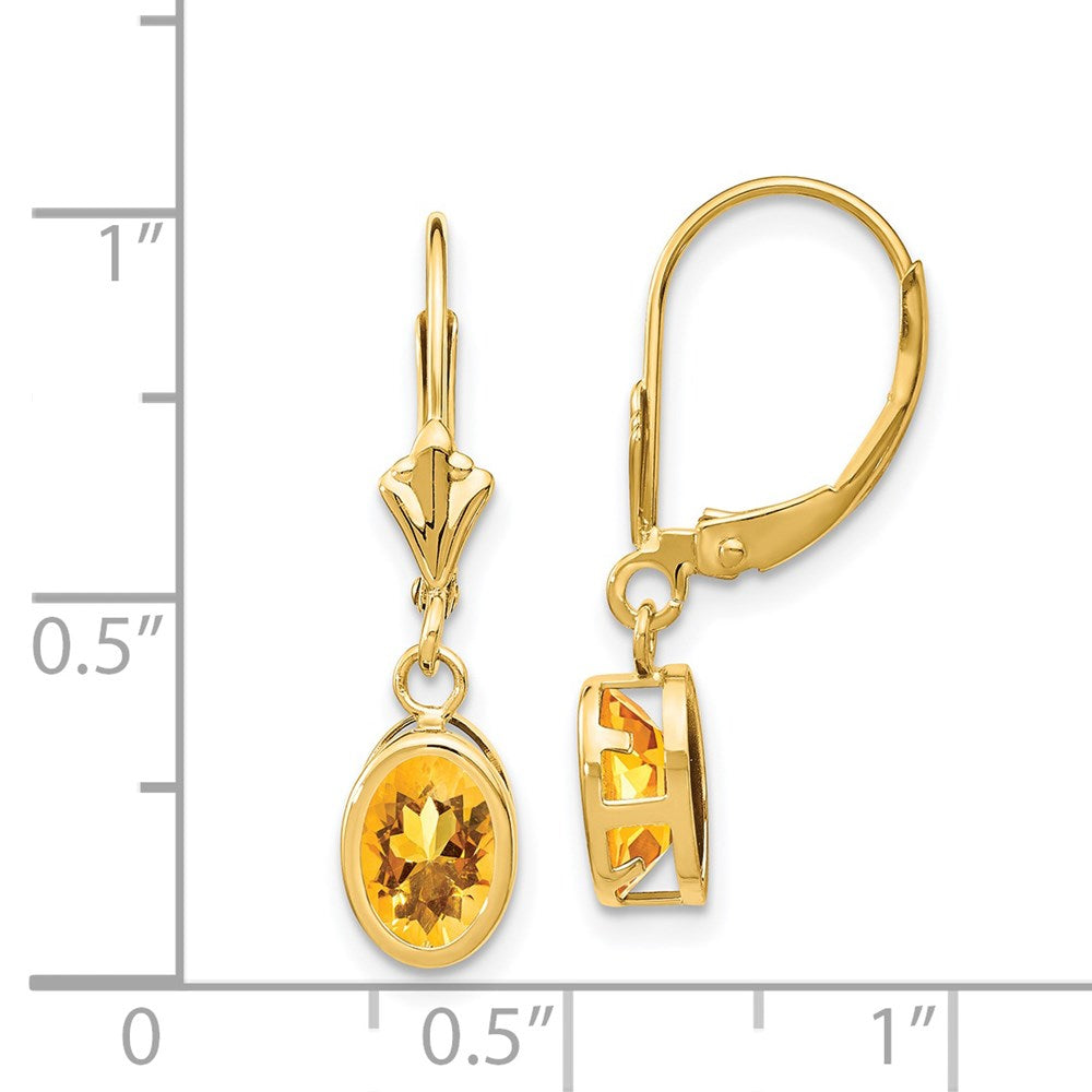 14K Gelbgold Ohrringe mit ovalem Citrin und Leverback-Verschluss