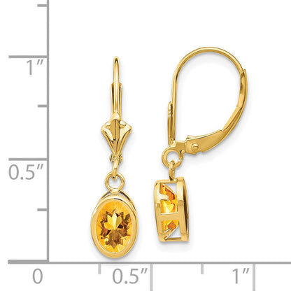 14K Gelbgold Ohrringe mit ovalem Citrin und Leverback-Verschluss