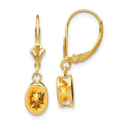 14K Gelbgold Ohrringe mit ovalem Citrin und Leverback-Verschluss