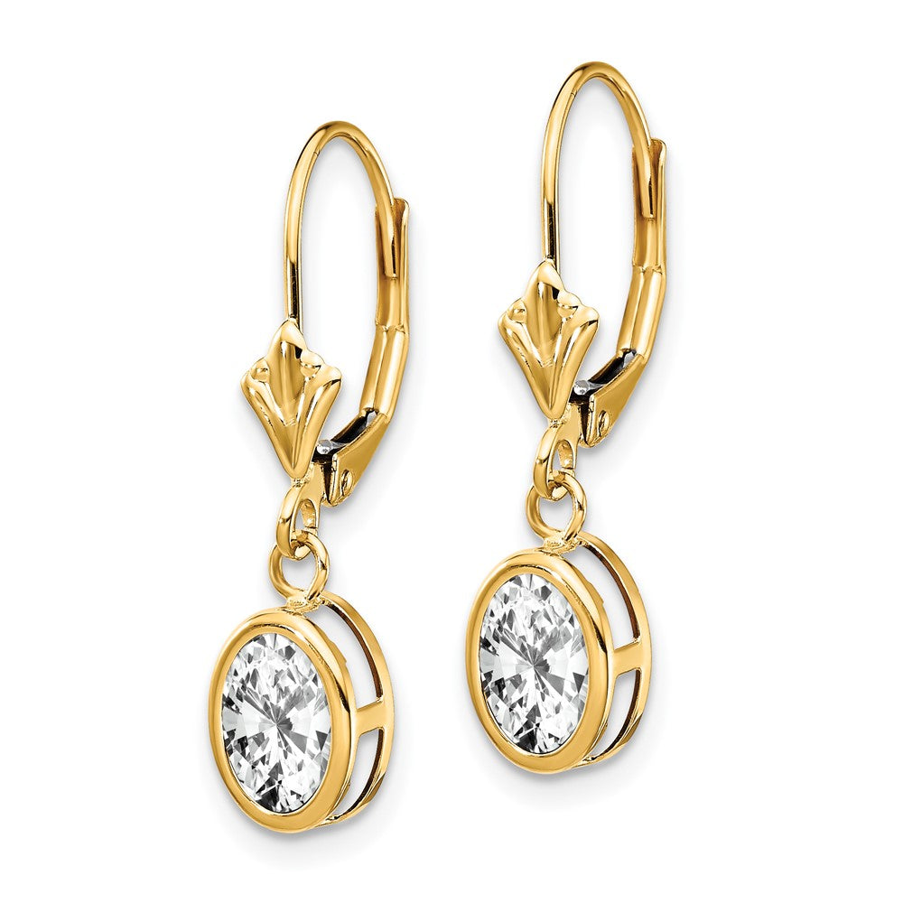 14K Gelbgold Ohrringe mit ovalem Zirkonia (7x5 mm) und Leverback-Verschluss