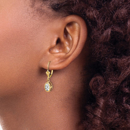 14K Gelbgold Ohrringe mit ovalem Zirkonia (7x5 mm) und Leverback-Verschluss