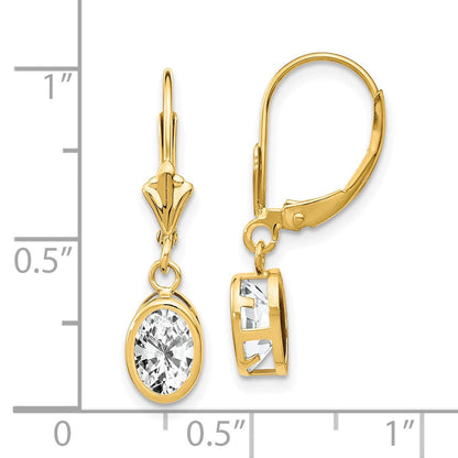 14K Gelbgold Ohrringe mit ovalem Zirkonia (7x5 mm) und Leverback-Verschluss