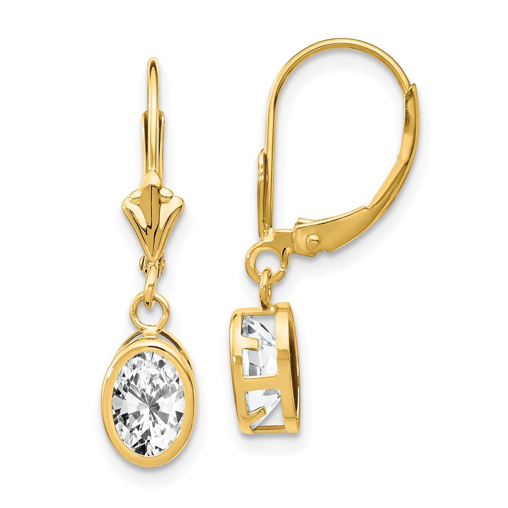 14K Gelbgold Ohrringe mit ovalem Zirkonia (7x5 mm) und Leverback-Verschluss