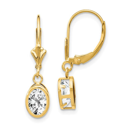 14K Gelbgold Ohrringe mit ovalem Zirkonia (7x5 mm) und Leverback-Verschluss