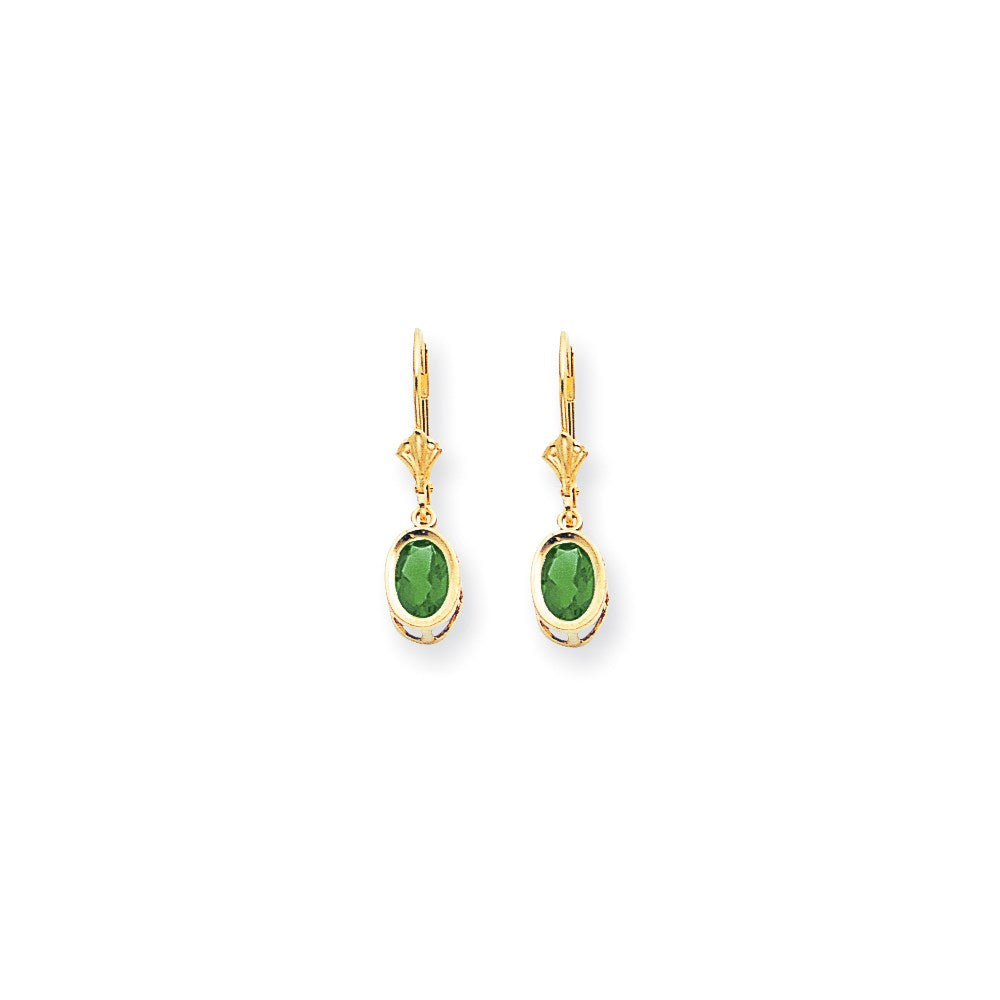 14K Gelbgold Ohrhänger mit ovalem Smaragd (7 x 5 mm) und Klappbrisur