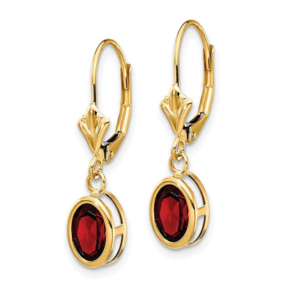 14K Gelbgold Ohrhänger mit ovalem Granat 7x5mm und Leverback-Verschluss