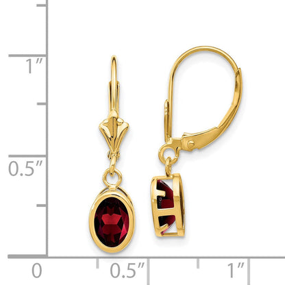 14K Gelbgold Ohrhänger mit ovalem Granat 7x5mm und Leverback-Verschluss