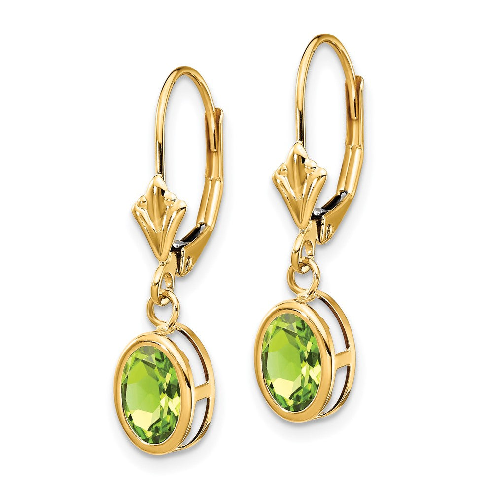 14K Gelbgold Ohrhänger mit ovalem Peridot 7x5 mm und Brisurverschluss