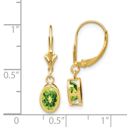 14K Gelbgold Ohrhänger mit ovalem Peridot 7x5 mm und Brisurverschluss