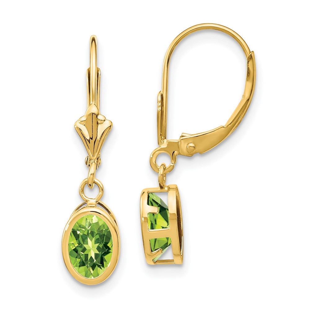 14K Gelbgold Ohrhänger mit ovalem Peridot 7x5 mm und Brisurverschluss