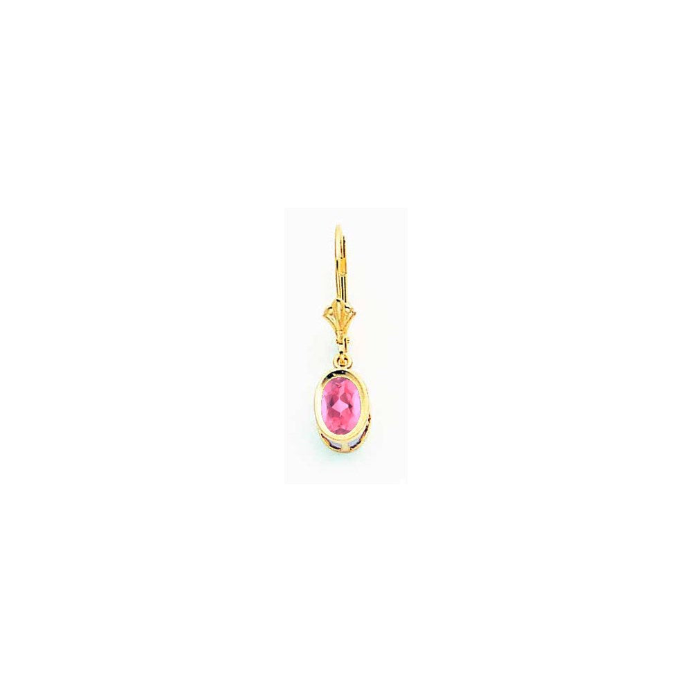 14K Gelbgold Ovale Rosa Turmalin Ohrhänger mit Brisurverschluss, 7 x 5 mm