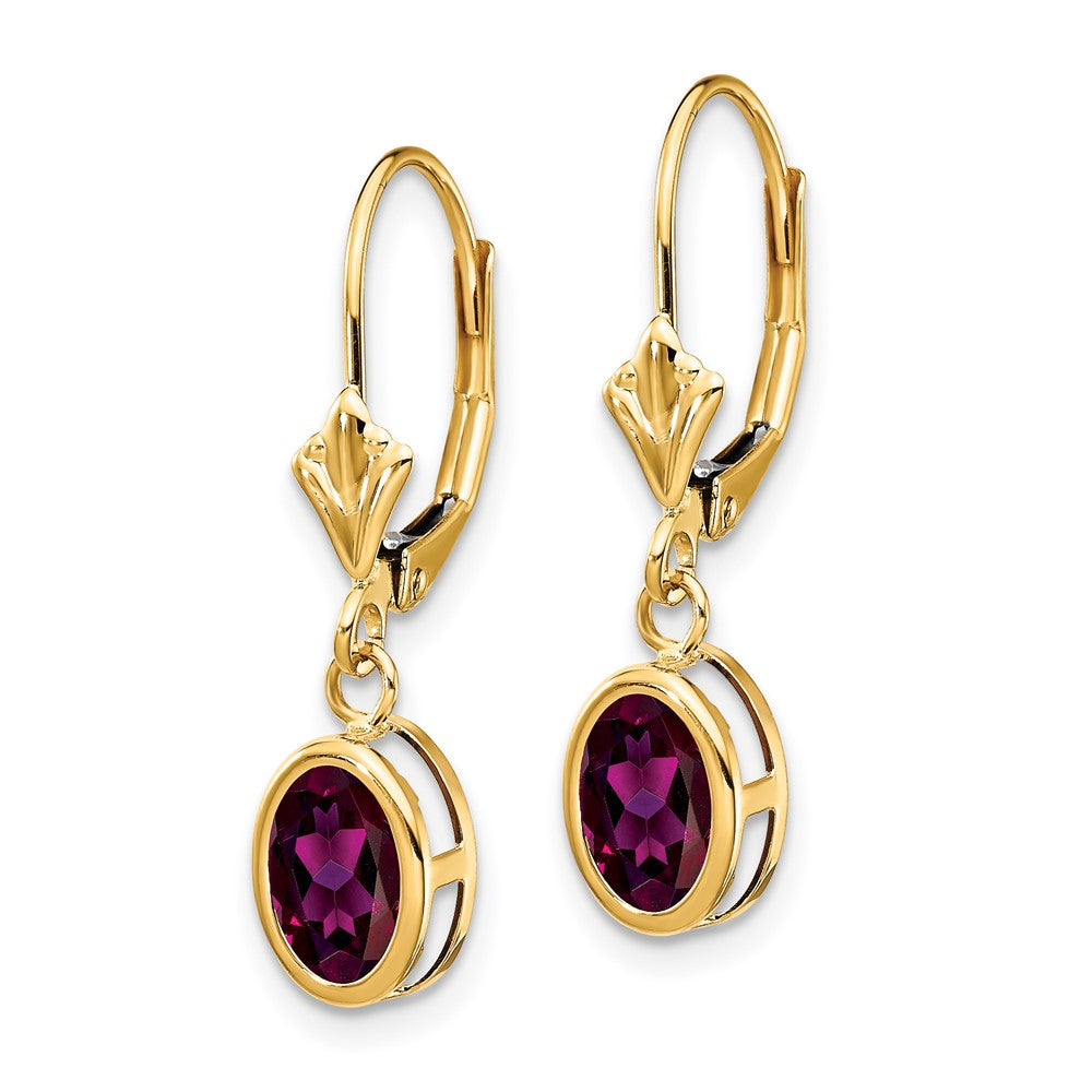 14K Gelbgold Ohrringe mit ovalem Rhodolith-Granat 7x5 mm und Leverback-Verschluss