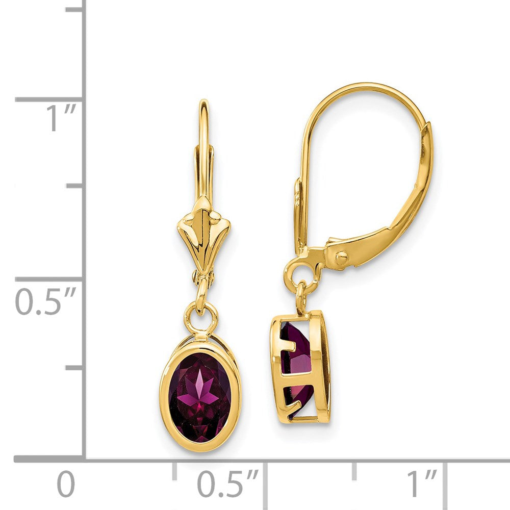14K Gelbgold Ohrringe mit ovalem Rhodolith-Granat 7x5 mm und Leverback-Verschluss