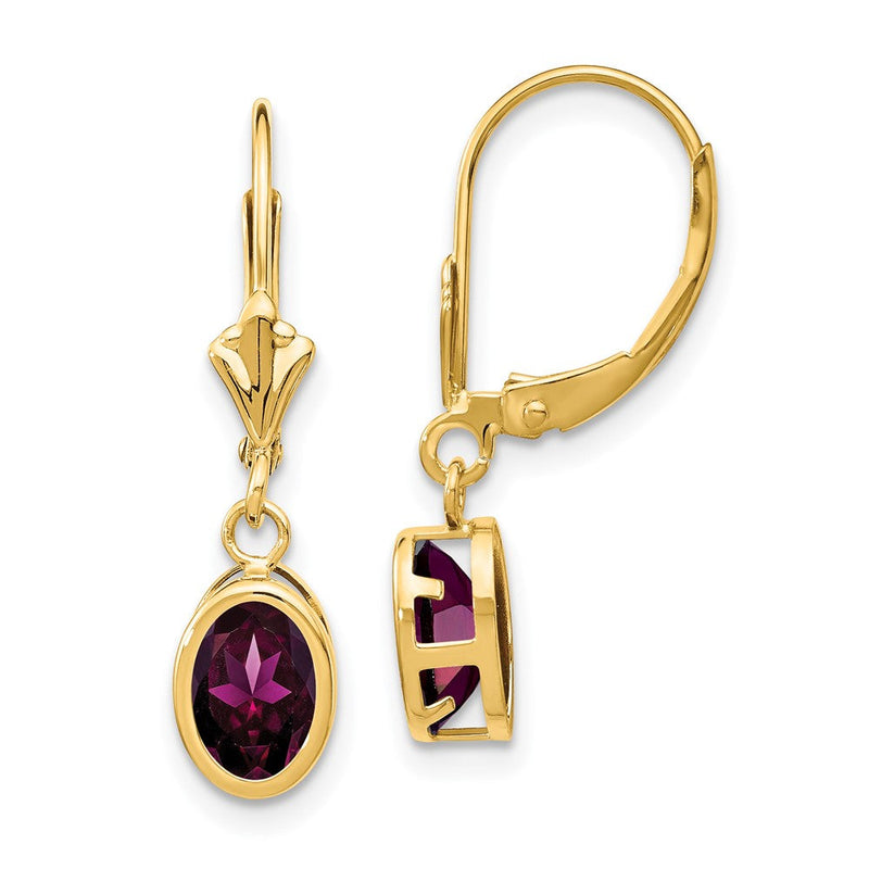 14K Gelbgold Ohrringe mit ovalem Rhodolith-Granat 7x5 mm und Leverback-Verschluss