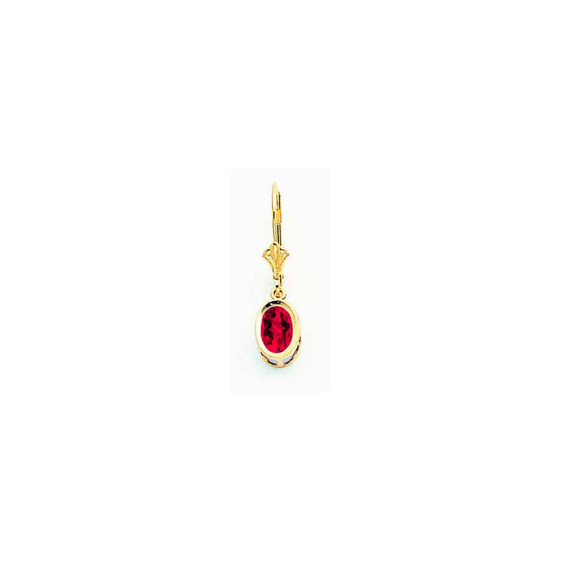 14K Gelbgold Ohrringe mit ovalem Rubin, 7x5mm, Brisurverschluss