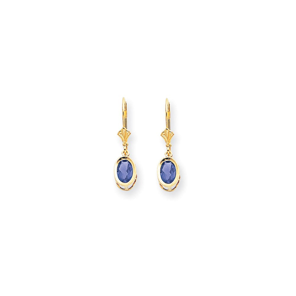 14K Gelbgold Ohrhänger mit ovalem Tansanit, 7 x 5 mm, mit Klappbrisur
