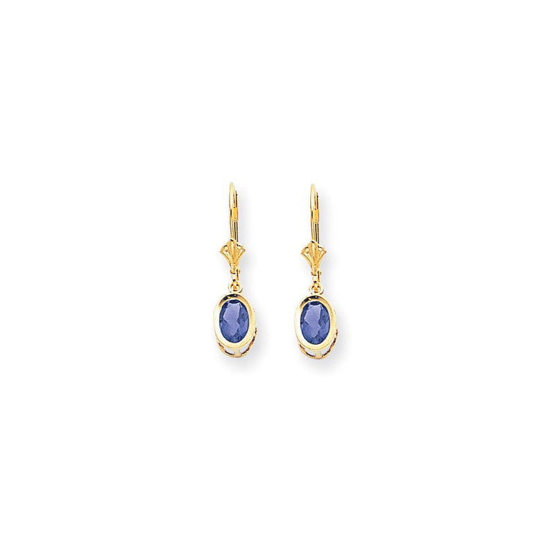 14K Gelbgold Ohrhänger mit ovalem Tansanit, 7 x 5 mm, mit Klappbrisur