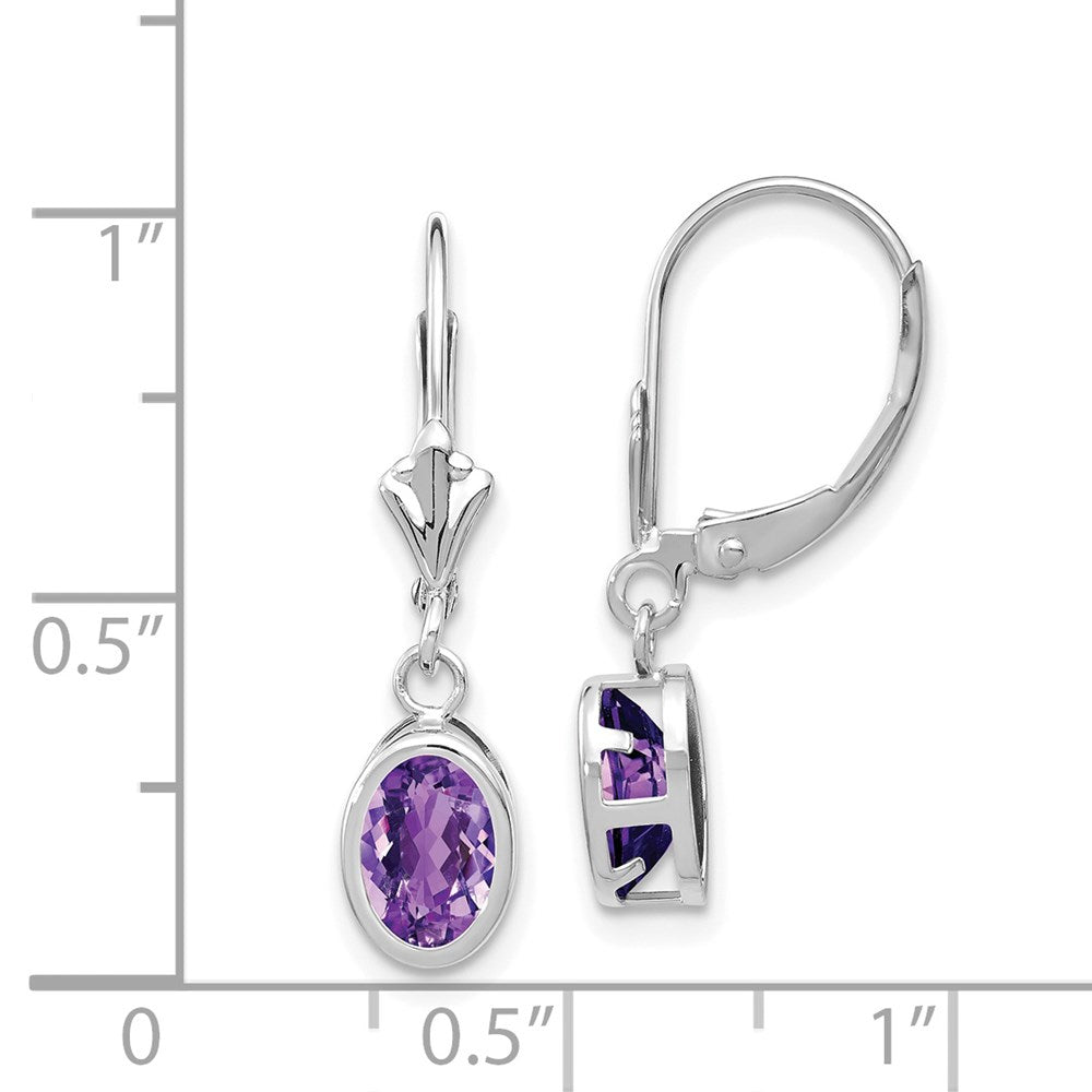 14K Weißgold Ohrhänger mit ovalem Amethyst, 7x5 mm, Leverback-Verschluss