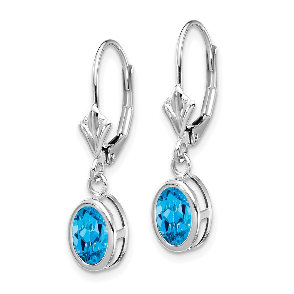 14K Weißgold Ohrhänger mit 7x5 mm ovalem Blautopas und Leverback-Verschluss