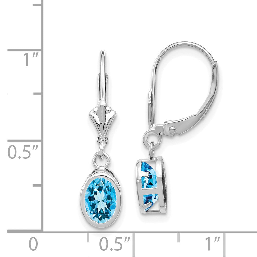 14K Weißgold Ohrhänger mit 7x5 mm ovalem Blautopas und Leverback-Verschluss