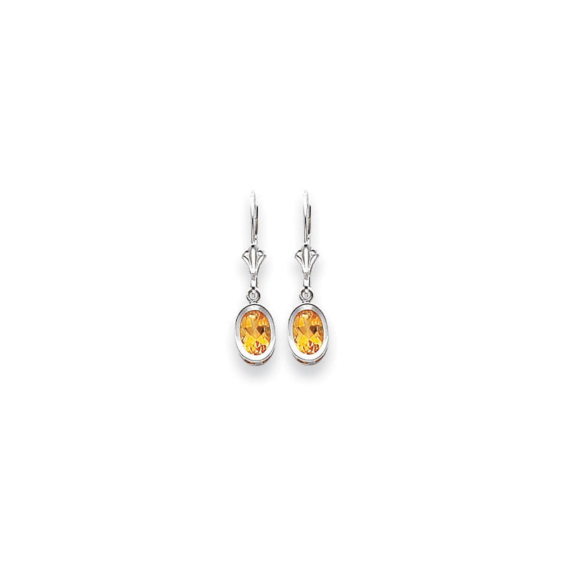 14K Weißgold Ohrhänger mit ovalem Citrin im Schachbrettschliff, 7x5mm, Ankerverschluss