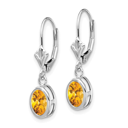 14K Weißgold Citrin-Ohrhänger, oval, mit Leverback-Verschluss