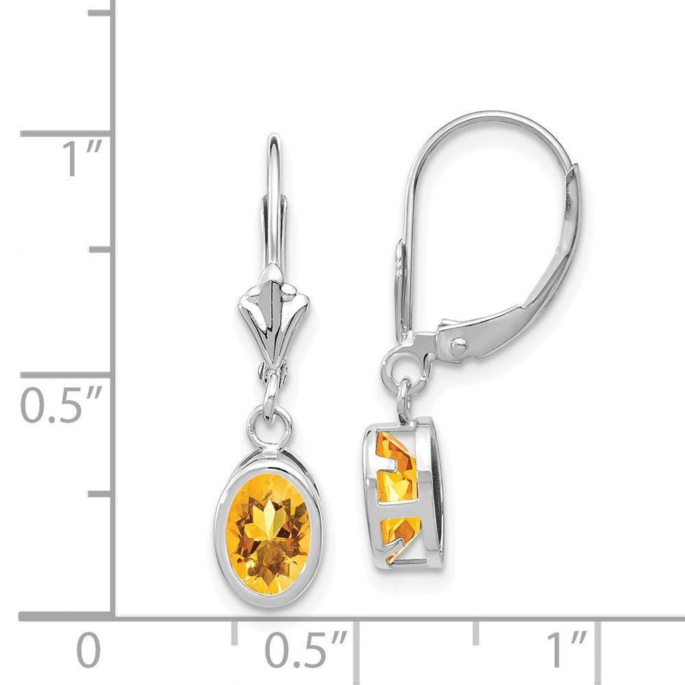 14K Weißgold Citrin-Ohrhänger, oval, mit Leverback-Verschluss