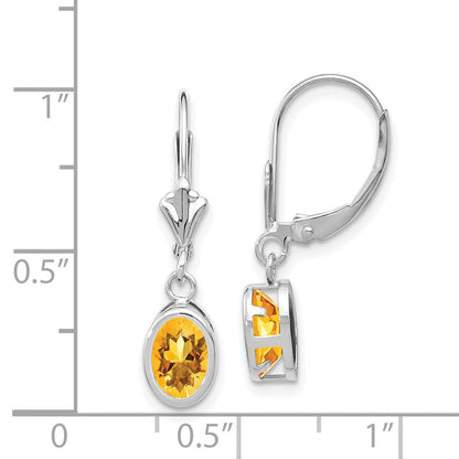 14K Weißgold Citrin-Ohrhänger, oval, mit Leverback-Verschluss