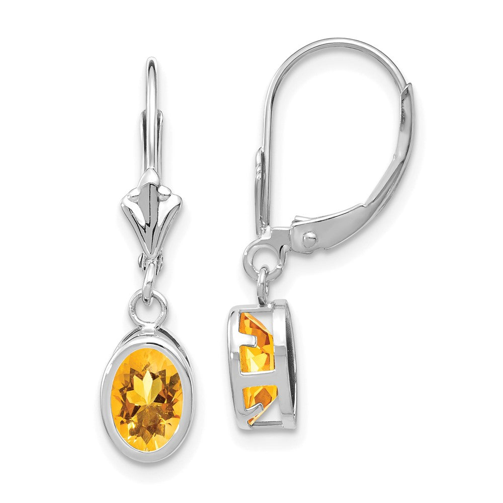 14K Weißgold Citrin-Ohrhänger, oval, mit Leverback-Verschluss