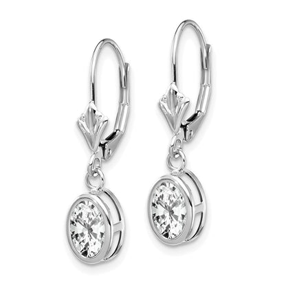 14K Weißgold Ohrringe mit ovalem Zirkonia (7x5mm) und Brisurverschluss