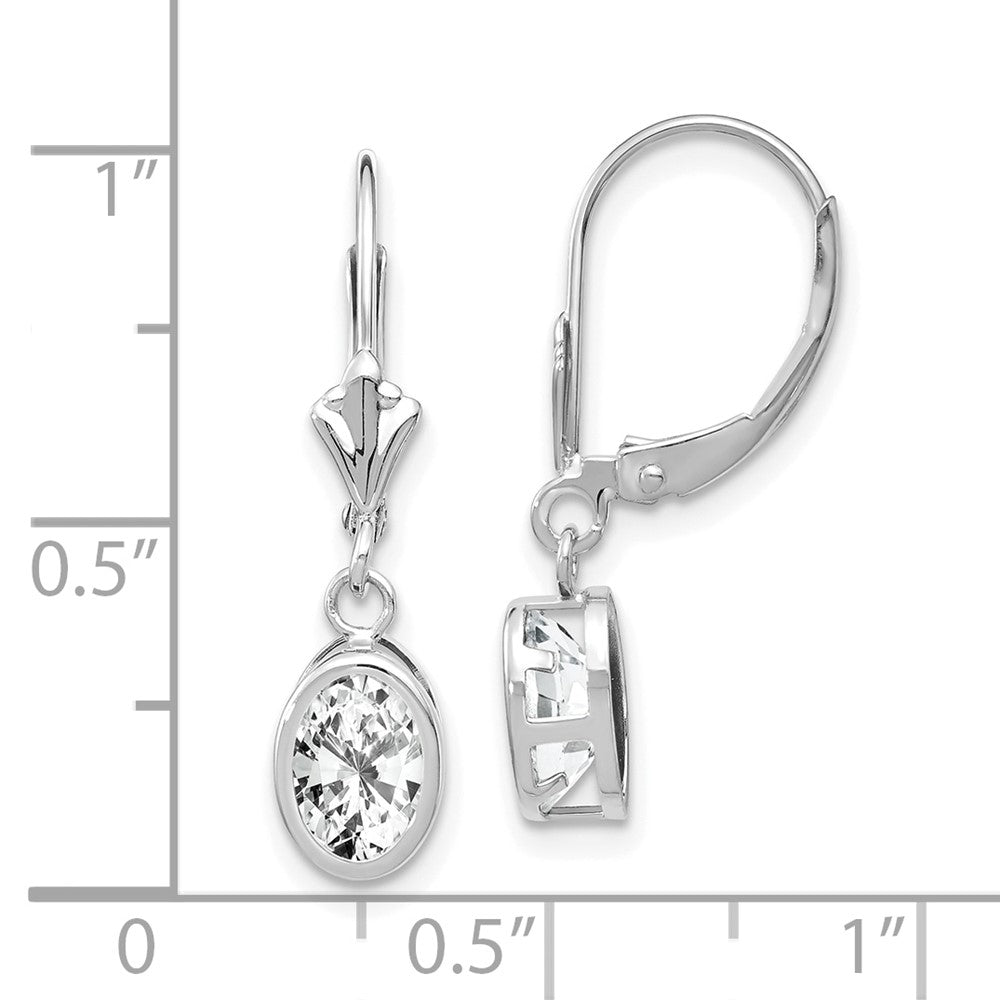 14K Weißgold Ohrringe mit ovalem Zirkonia (7x5mm) und Brisurverschluss