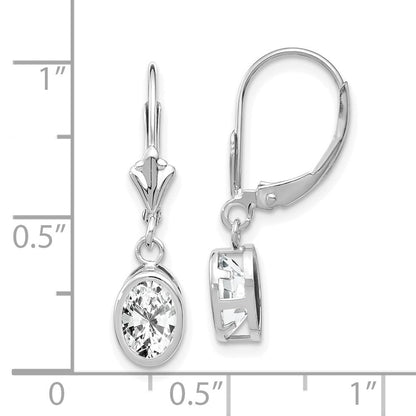 14K Weißgold Ohrringe mit ovalem Zirkonia (7x5mm) und Brisurverschluss