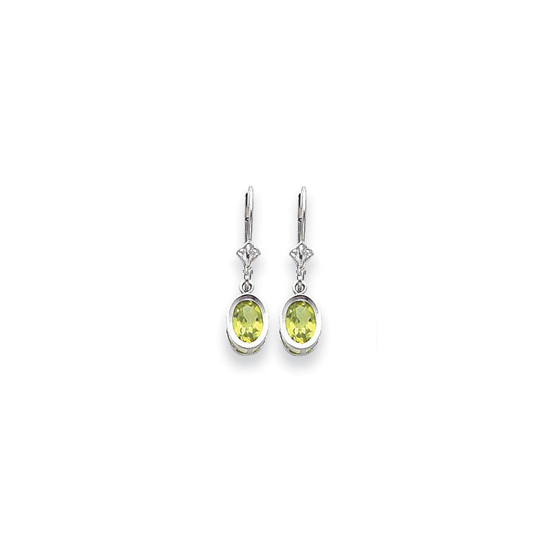 14K Weißgold 7x5 mm Ovale Peridot Ohrhänger mit Schachbrettschliff und Leverback-Verschluss