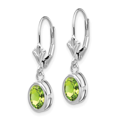 14K Weißgold Ohrhänger mit ovalem Peridot 7x5mm und Klappbrisur