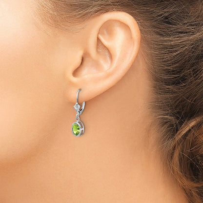 14K Weißgold Ohrhänger mit ovalem Peridot 7x5mm und Klappbrisur